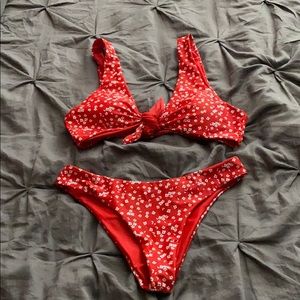2-piece red floral swimsuit